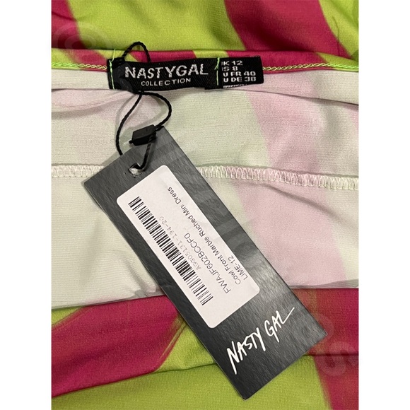 Nasty Gal Lime Green & Hot Pink Marble Print Ruched Cowl Neck Dress NWT - Picture 12 of 14